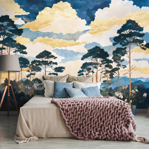 Fototapete bäume wolken blau - fototapete,