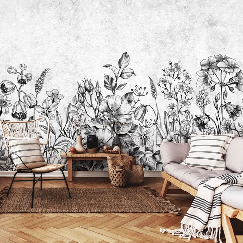 Fototapete blumen grau - blumen, beton